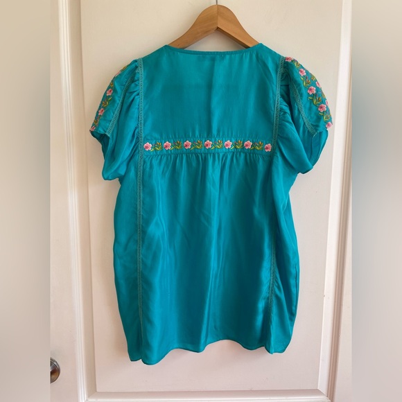 Calypso Silk Floral Embroidered Top Size S Puff Sleeve Boho - Picture 2 of 6